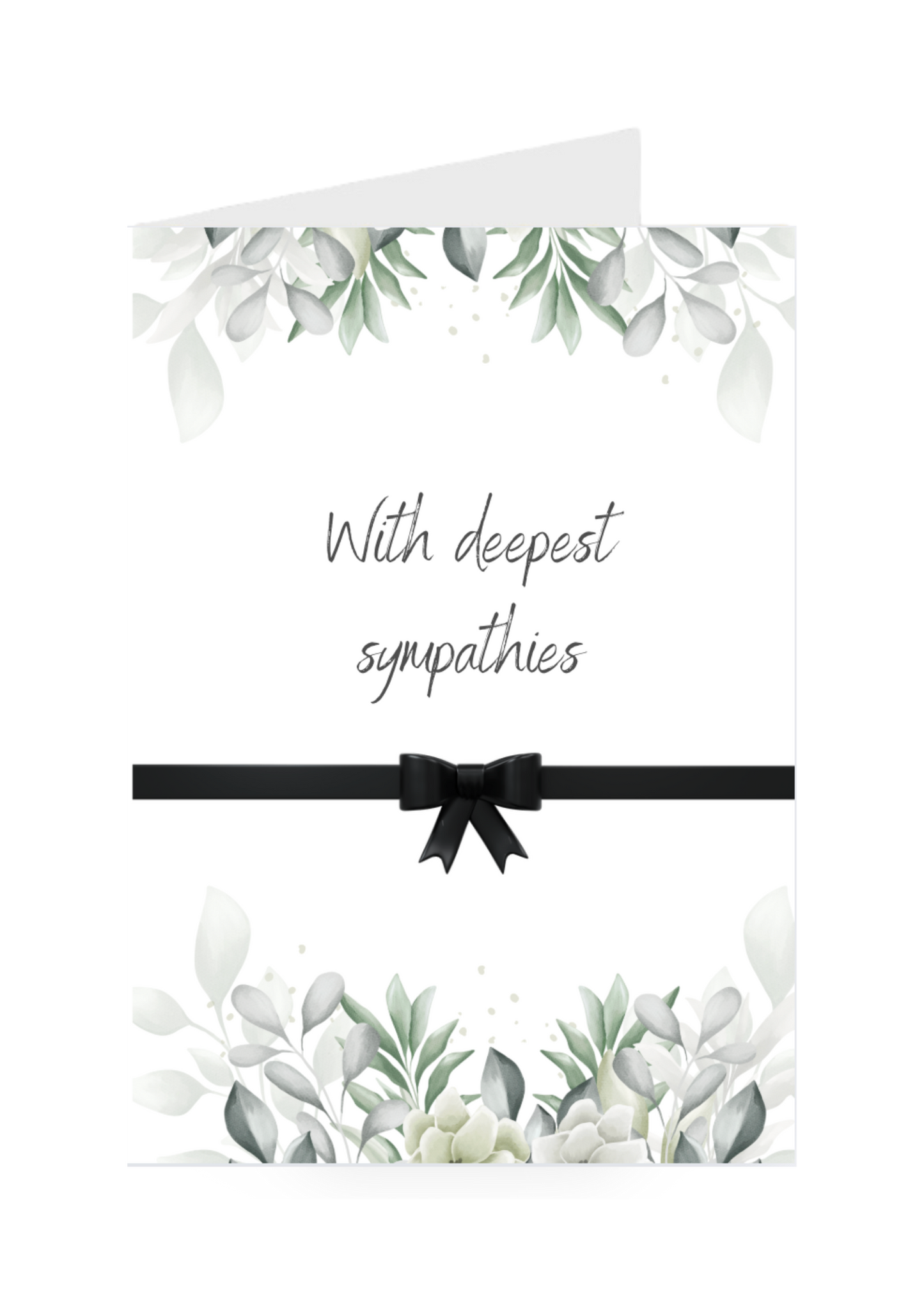 Greeting card with floral design and 'With deepest sympathies' text on a white background