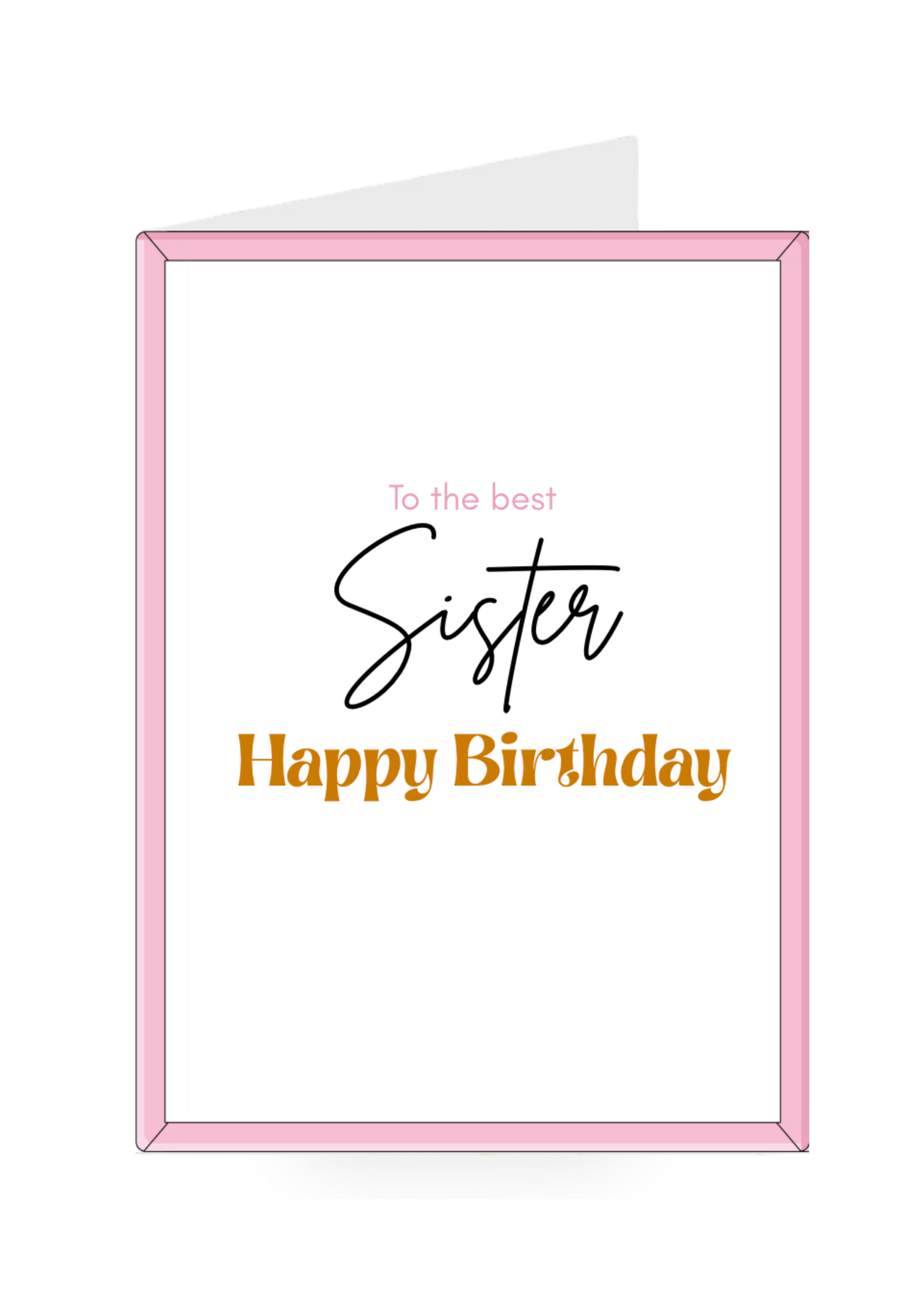 Greeting card with 'Happy Birthday' text for sister on a white background