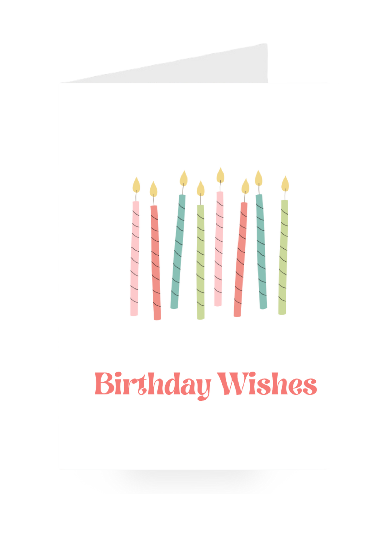 Colorful birthday candles on a white background greeting card with 'Birthday Wishes' text.