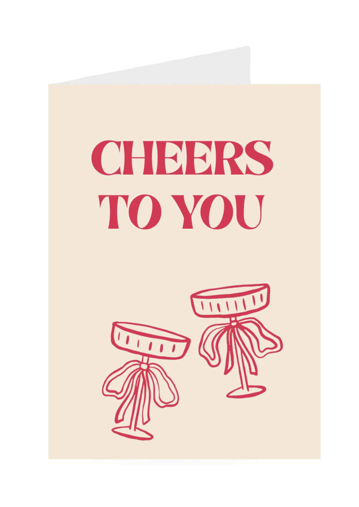 Greeting card with 'Cheers to You' text and champagne glass illustrations on a beige background