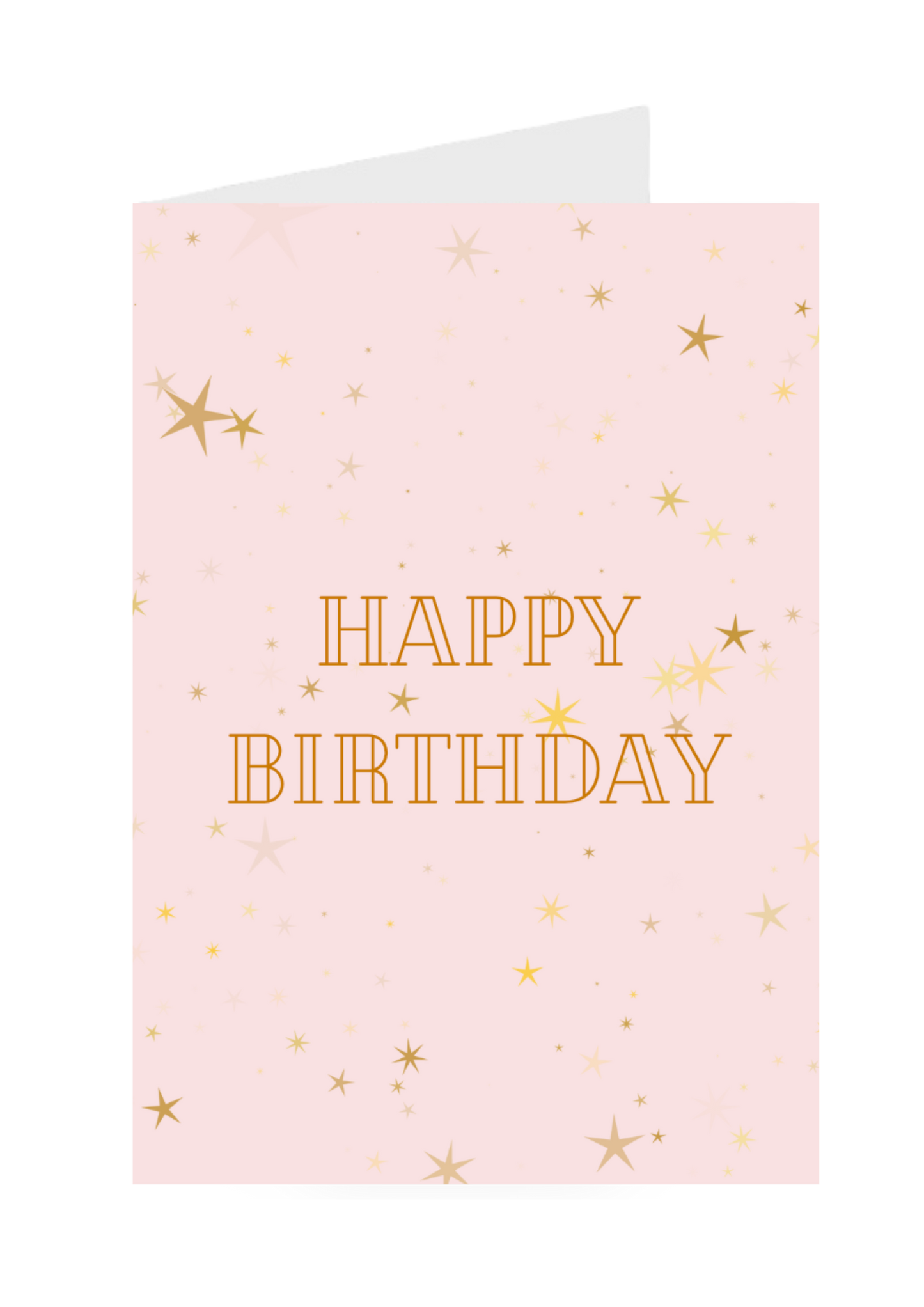 Pink birthday card with gold stars and 'Happy Birthday' text