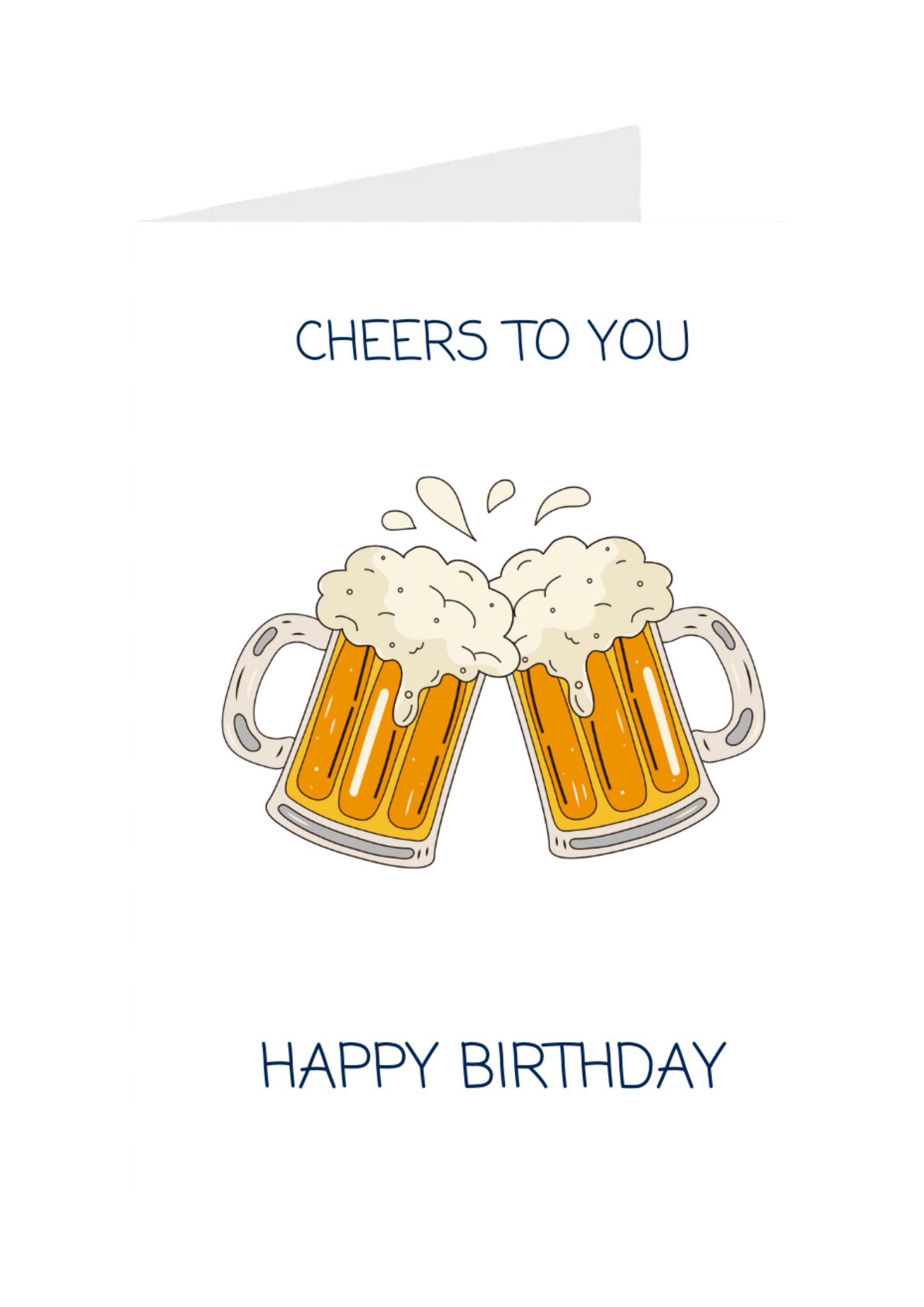 Two beer mugs clinking together greeting card with 'Cheers to You Happy Birthday' text on a white background