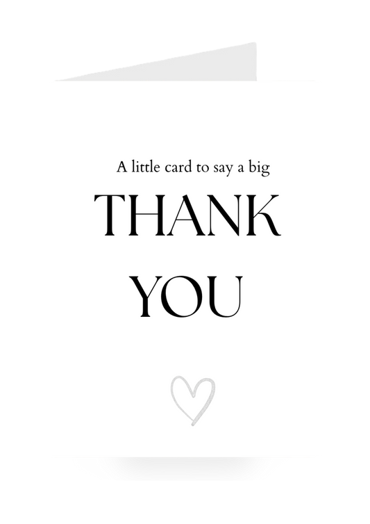 Card with 'THANK YOU' text and a heart symbol on a white background