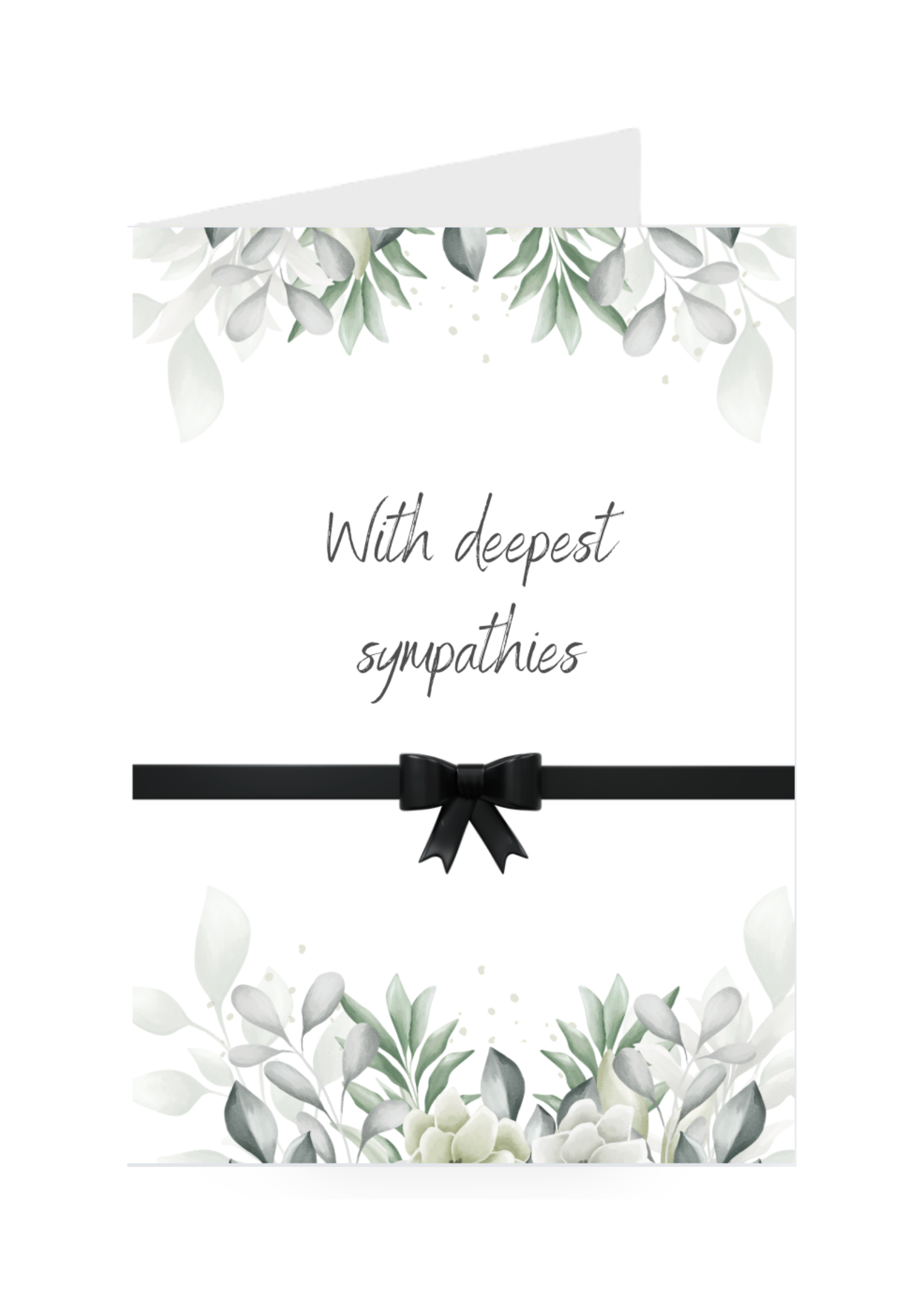 Greeting card with floral design and 'With deepest sympathies' text on a white background
