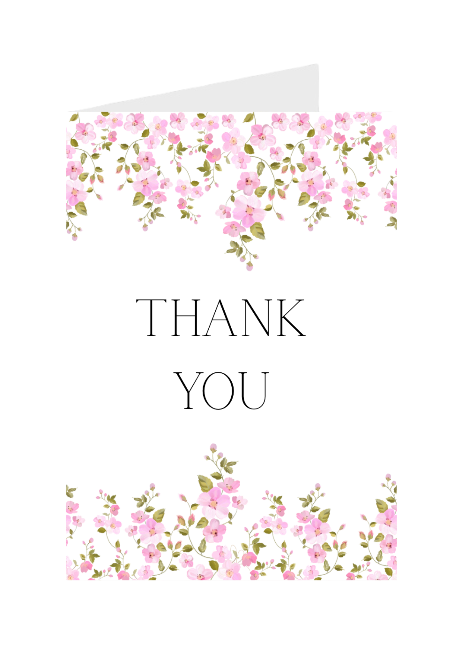 Floral 'Thank You' card with pink flowers on a white background