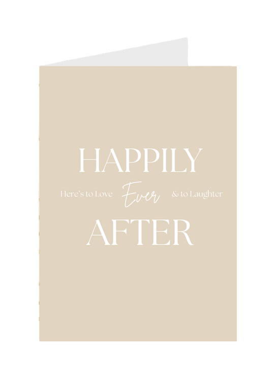 Beige greeting card with 'Happily Ever After' text on a white background