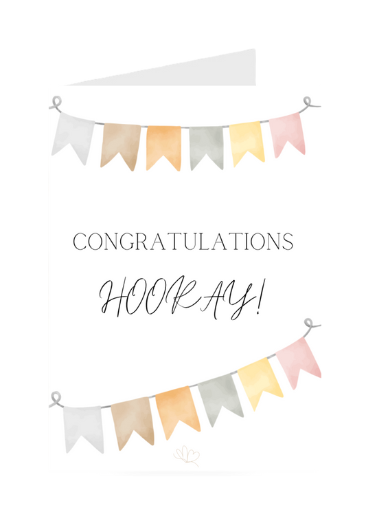 Pastel-colored banner with 'Congratulations Hooray!' text on a white background