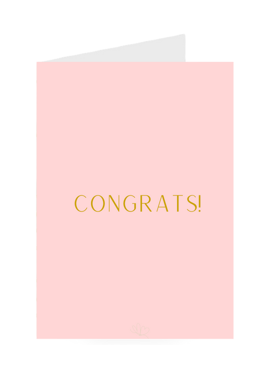 Pink card with 'CONGRATS!' in gold on a white background