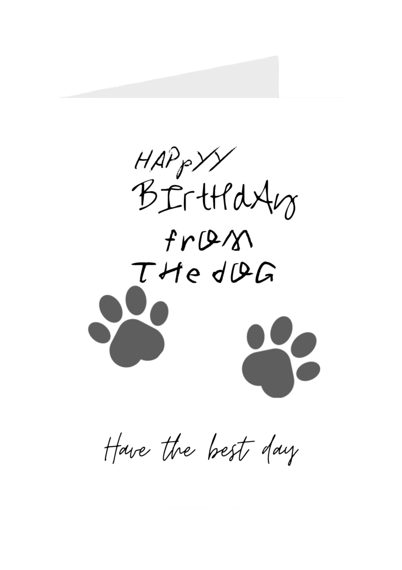 Happy Birthday from The Dog greeting card with paw prints and text on a white background
